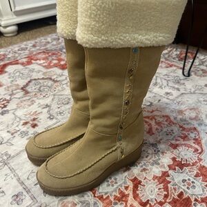 Steve Madden Beige Boots with Faux Fur and Bead Accents